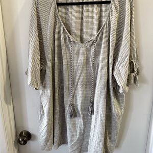 Catherines Woman’s Plus Striped Top Blouse Front Tie At Neckline 4X 30/32W